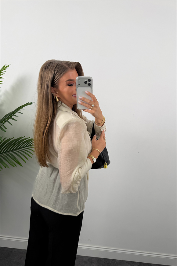 Premium Seri Vatkalı Kruvaze Tensel Bluz Taş