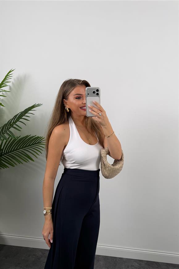 Premium Seri Yanı Pileli Likralı Çelik Palazzo Pantolon Lacivert