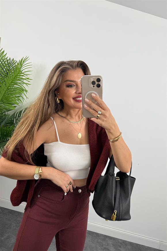 Premium Seri Yüksek Bel Palazzo Jean Bordo
