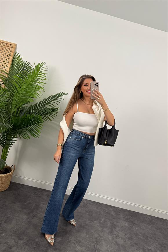 Premium Seri Yüksek Bel Palazzo Jean Klasik Mavi