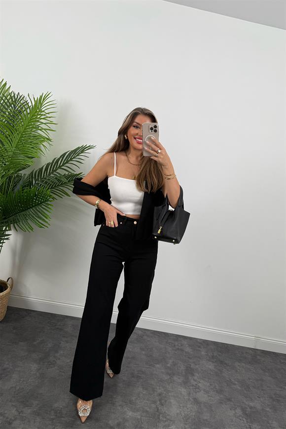Premium Seri Yüksek Bel Palazzo Jean Siyah