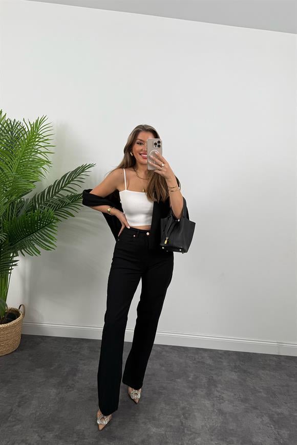 Premium Seri Yüksek Bel Palazzo Jean Siyah