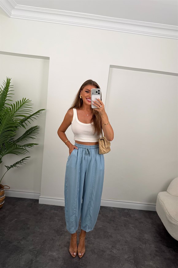 Premium Tensel Jean Harem Pantolon Açık Mavi 
