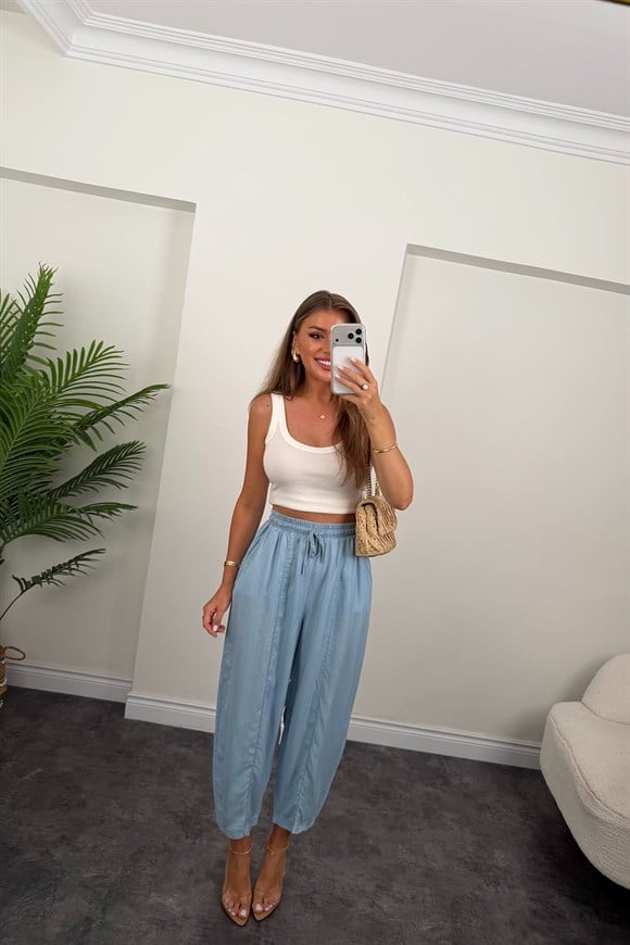Premium Tensel Jean Harem Pantolon Açık Mavi 