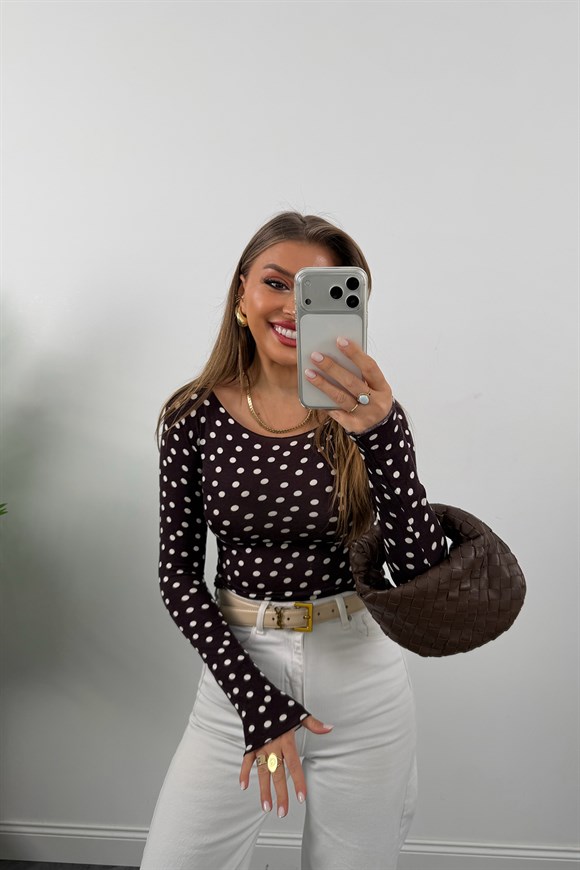 Puantiyeli Likralı Soft Touch Basic Kahve