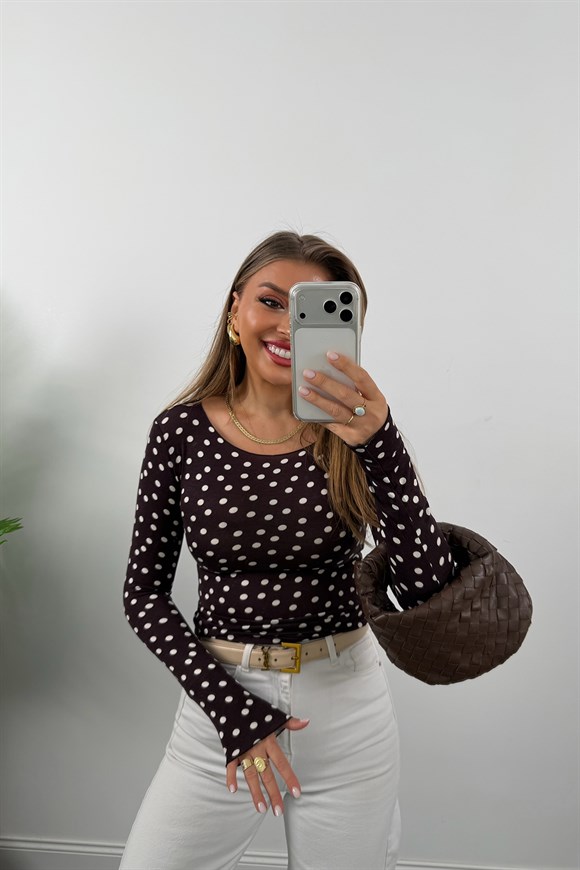 Puantiyeli Likralı Soft Touch Basic Kahve