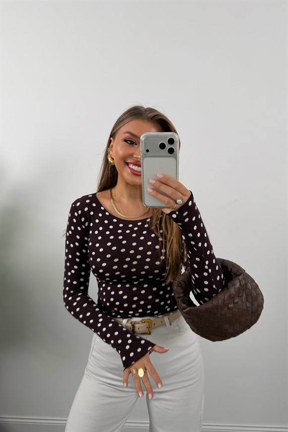 Puantiyeli Likralı Soft Touch Basic Kahve