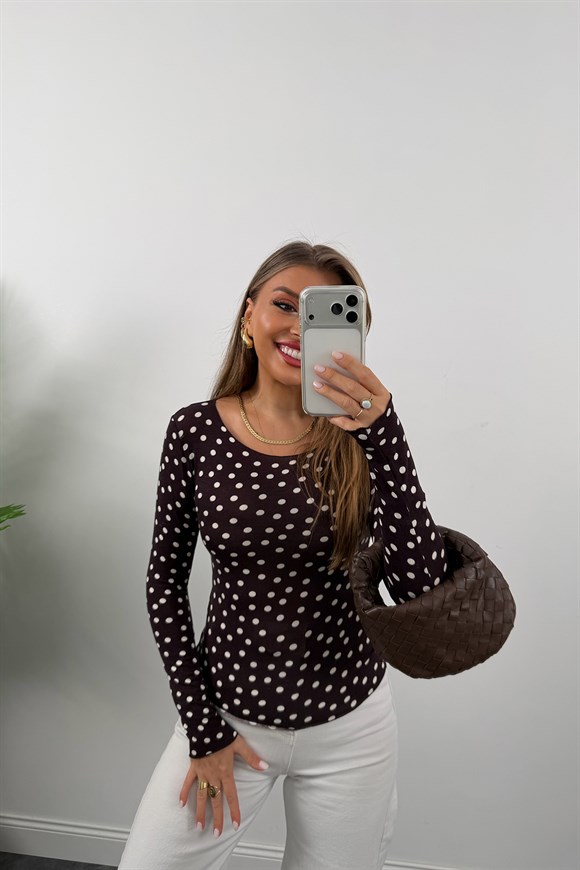 Puantiyeli Likralı Soft Touch Basic Kahve