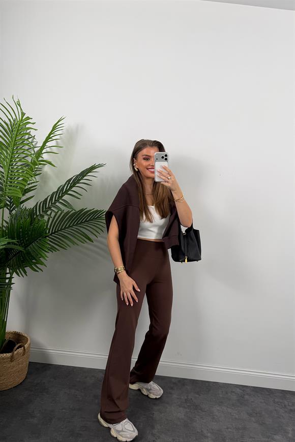 Şardonlu Oysh Model Bol Paça Termal Tayt Acı Kahve