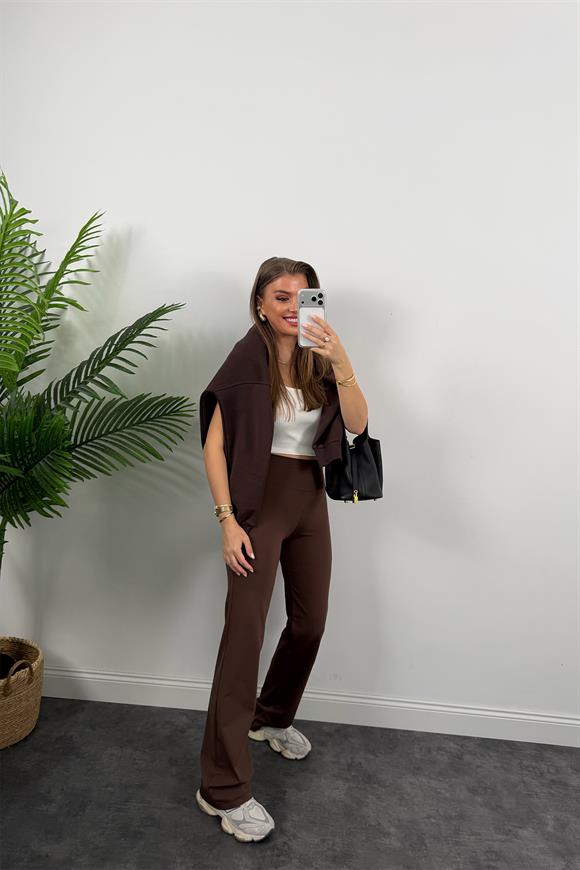 Şardonlu Oysh Model Bol Paça Termal Tayt Acı Kahve