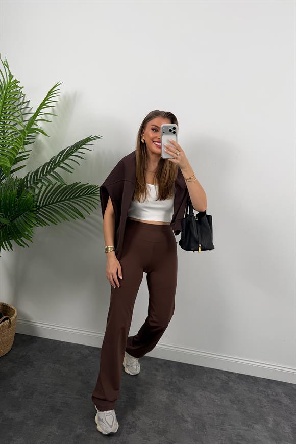 Şardonlu Oysh Model Bol Paça Termal Tayt Acı Kahve