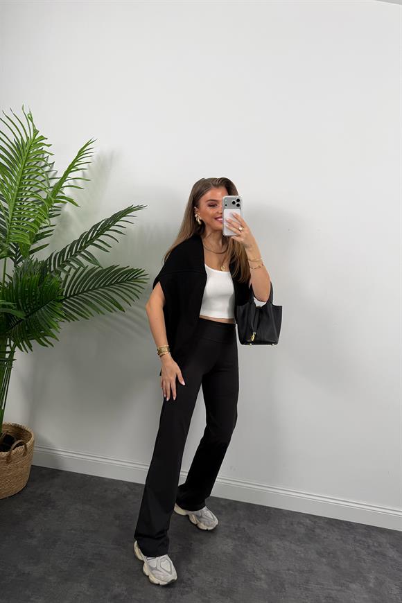 Şardonlu Oysh Model Bol Paça Termal Tayt Siyah