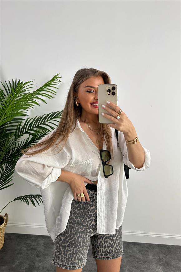 Şehir Boy Premium Seri Likralı  Boyfit Jean Şort Soluk Efekt Leopar