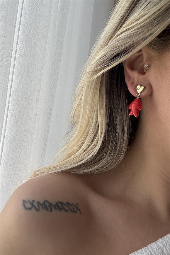 Seramik Kırmızı Balık Küpe