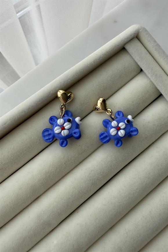 Seramik Mavi Balık Küpe