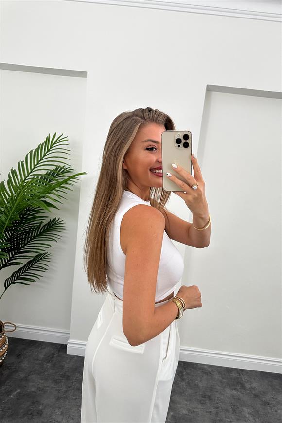 Sıfır Kol Tam Pamuklu Basic Crop Beyaz