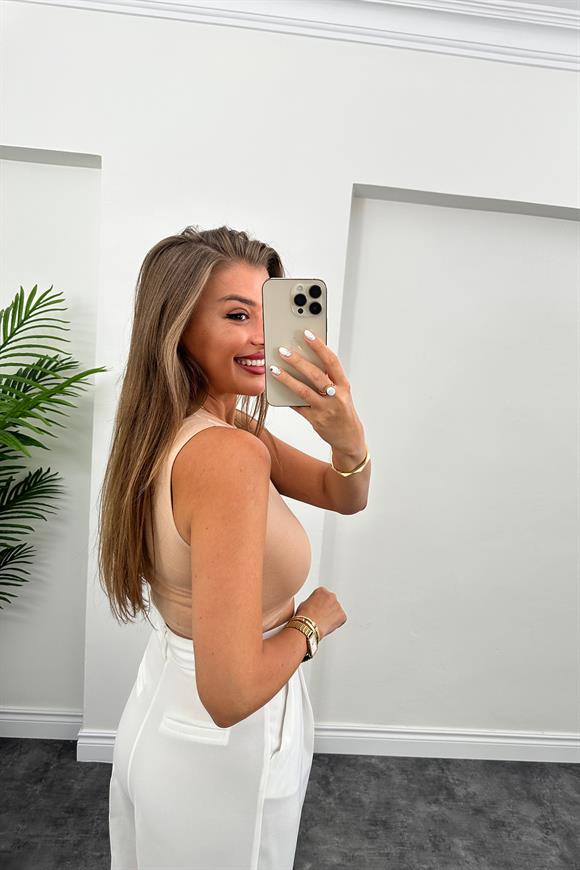 Sıfır Kol Tam Pamuklu Basic Crop Camel