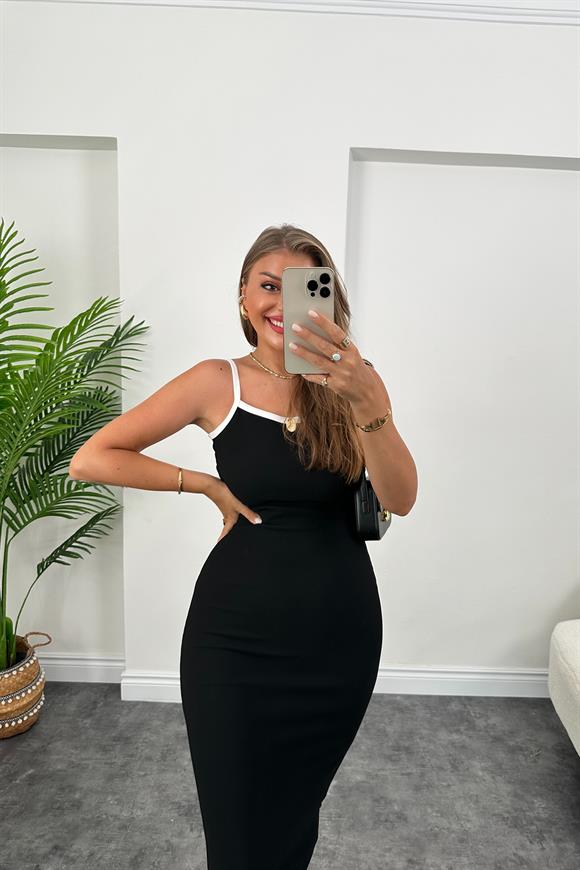 Sırt Dekolteli Likralı Ottoman Kumaş Kalem Elbise