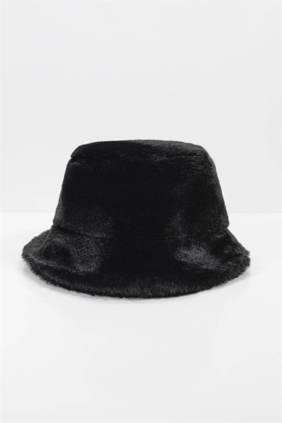 Siyah Bucket Peluş Şapka