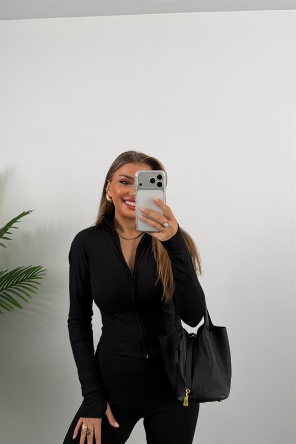 Soft Touch Lüx Kalite Oysh Model Yırtmaçlı Tayt Takım Siyah