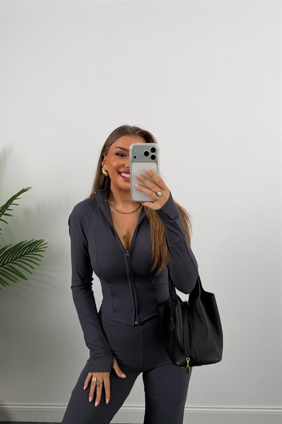 Soft Touch Lüx Kalite Oysh Model Yırtmaçlı Tayt Takım Antrasit