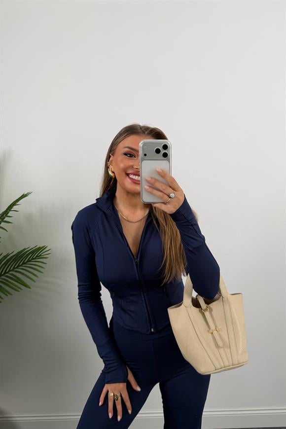 Soft Touch Lüx Kalite Oysh Model Yırtmaçlı Tayt Takım Lacivert