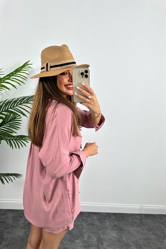 Soft Touch Seri Pamuk Viskon Şort Gömlek Takım Gül Kurusu