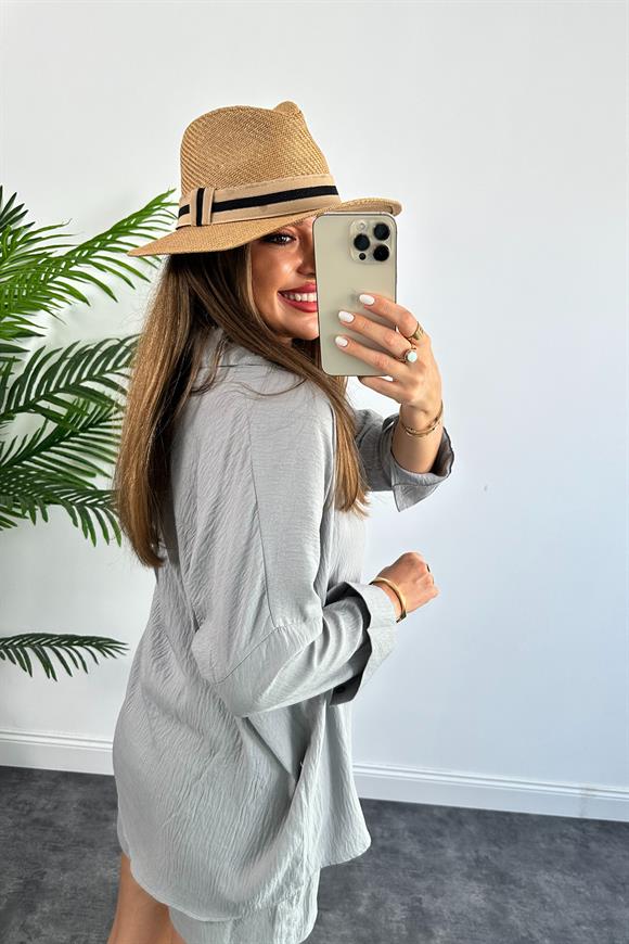 Soft Touch Seri Pamuk Viskon Şort Gömlek Takım Gri