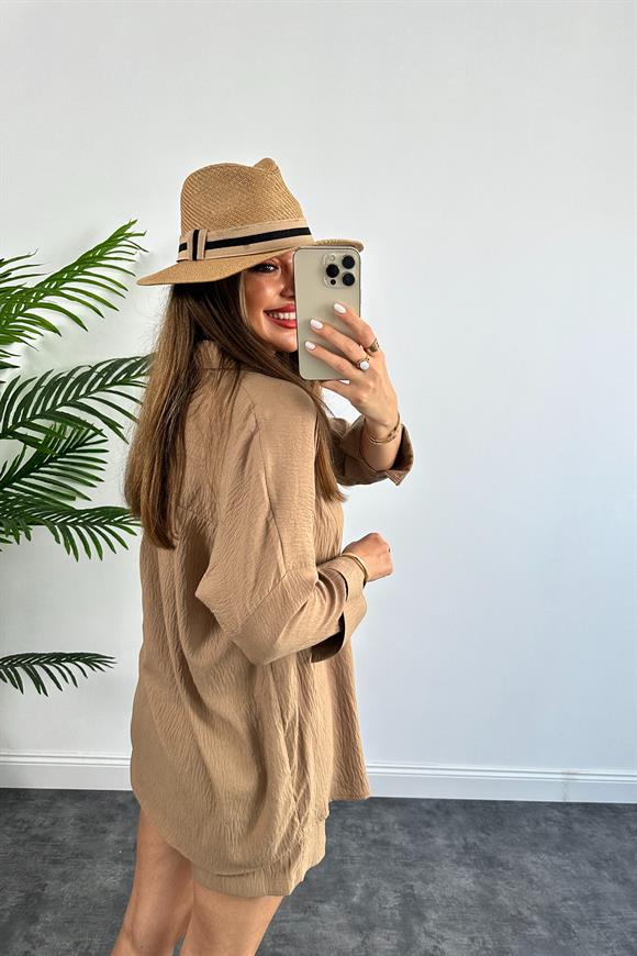 Soft Touch Seri Pamuk Viskon Şort Gömlek Takım Camel