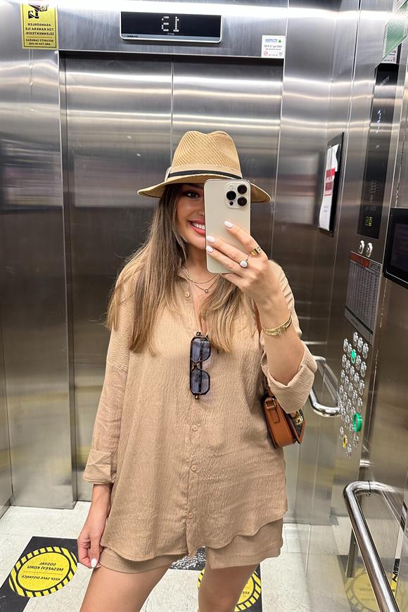 Soft Touch Seri Pamuk Viskon Şort Gömlek Takım Camel