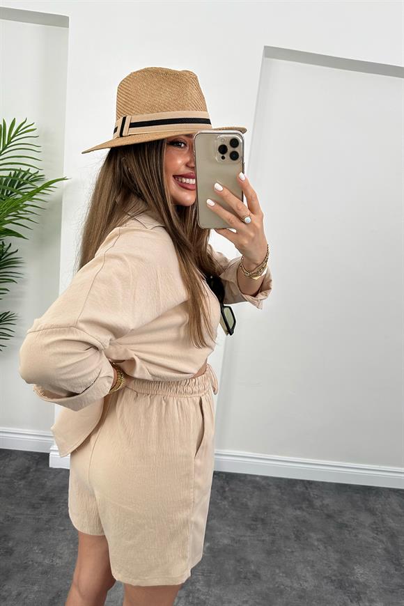 Soft Touch Seri Pamuk Viskon Şort Gömlek Takım Taş