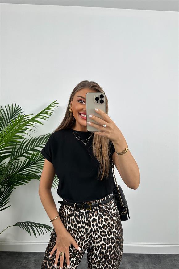 T Kol Özel Kumaş Tam Pamuklu Premium Basic Tshirt Siyah