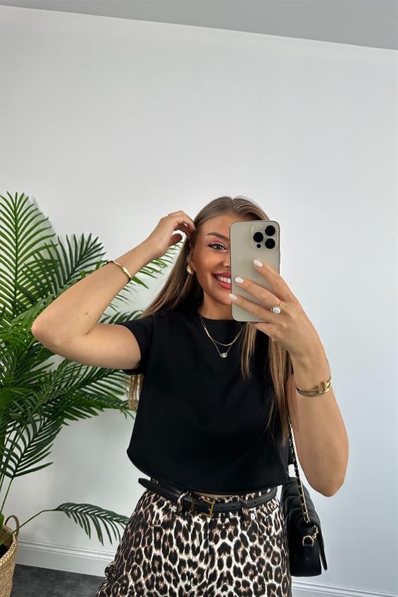 T Kol Özel Kumaş Tam Pamuklu Premium Basic Tshirt Siyah