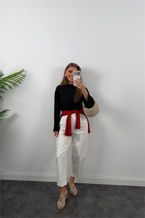 Tam Pamuklu Geniş Kol Basic Sweat Siyah