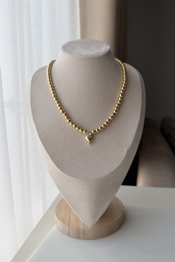 Topçuklu Gold Kalpli Kolye