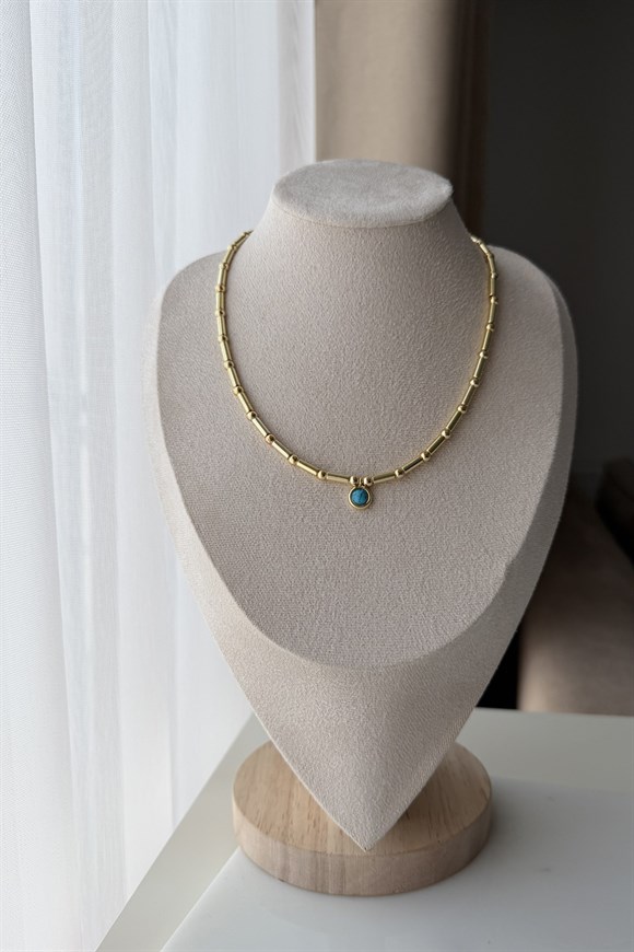 Turkuaz Taşlı Gold Kolye