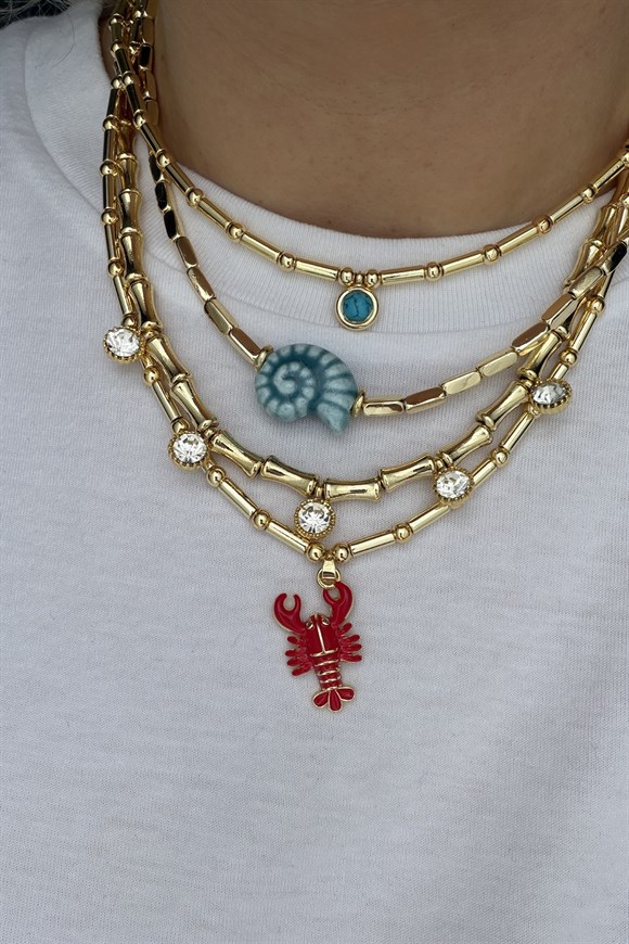 Turkuaz Taşlı Gold Kolye