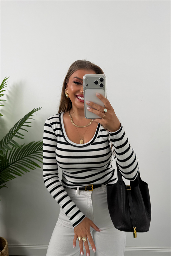 U Yaka %100 Pamuklu Likralı Basic Body Yeni Marin