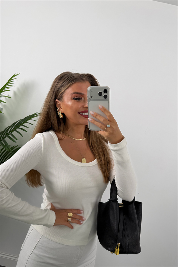 U Yaka %100 Pamuklu Likralı Basic Body Beyaz