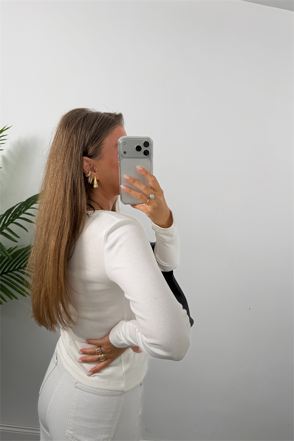 U Yaka %100 Pamuklu Likralı Basic Body Beyaz