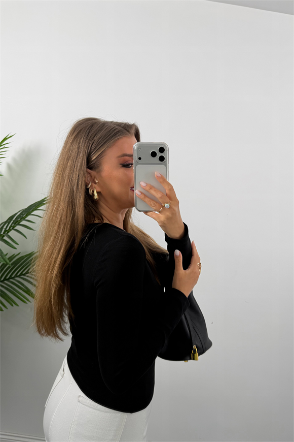 U Yaka %100 Pamuklu Likralı Basic Body Siyah