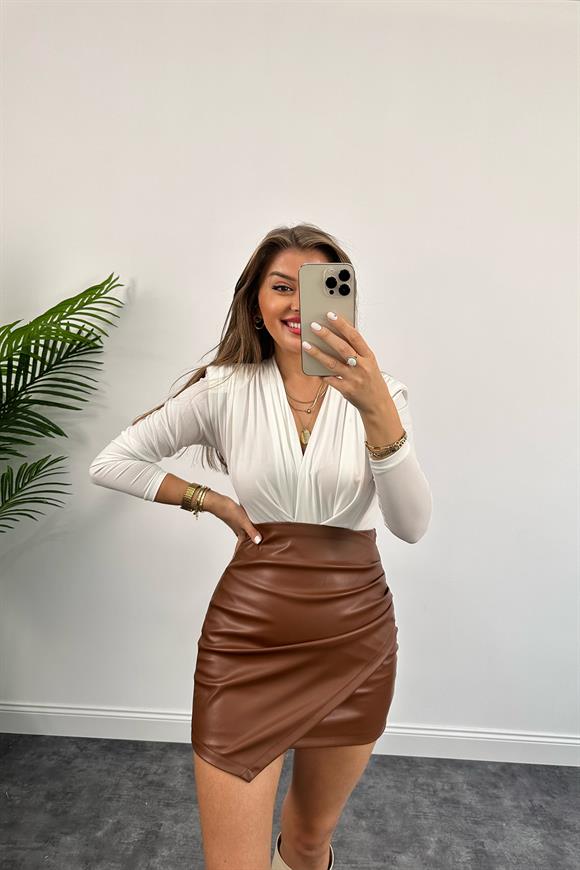 Vatkalı Likralı Bodysuit Beyaz