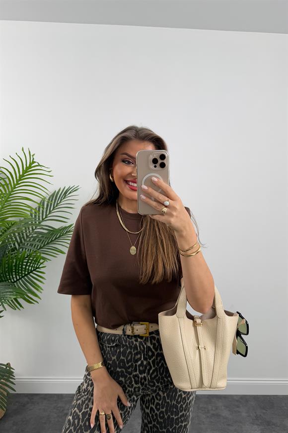 Vatkalı Tok Kumaş Premium Kalite Tam Pamuklu Tshirt Acı Kahve