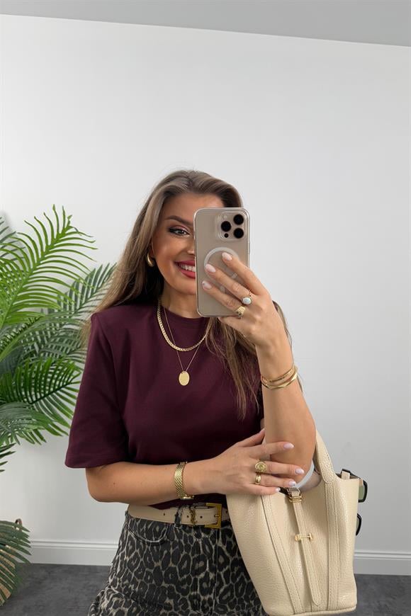 Vatkalı Tok Kumaş Premium Kalite Tam Pamuklu Tshirt Bordo