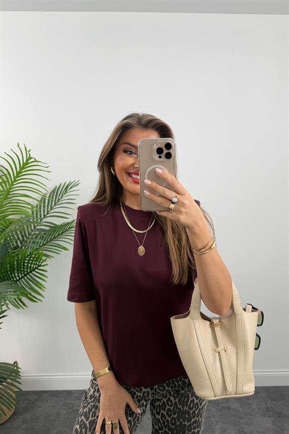 Vatkalı Tok Kumaş Premium Kalite Tam Pamuklu Tshirt Bordo