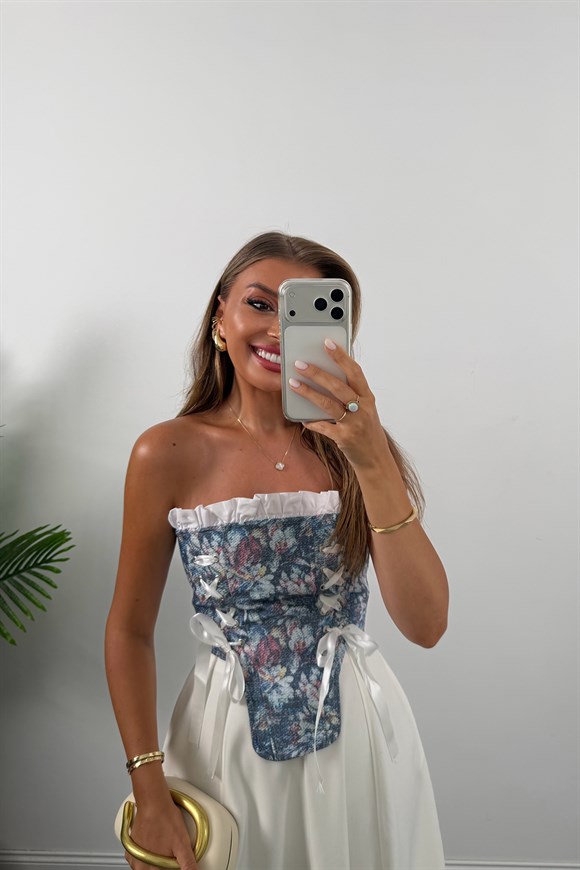 Victoria Tasarım Korse Bluz Jean Efektli