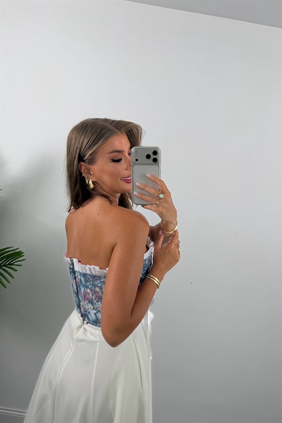 Victoria Tasarım Korse Bluz Jean Efektli