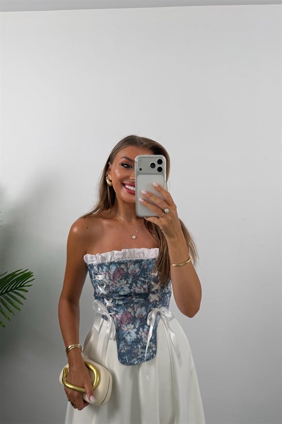 Victoria Tasarım Korse Bluz Jean Efektli