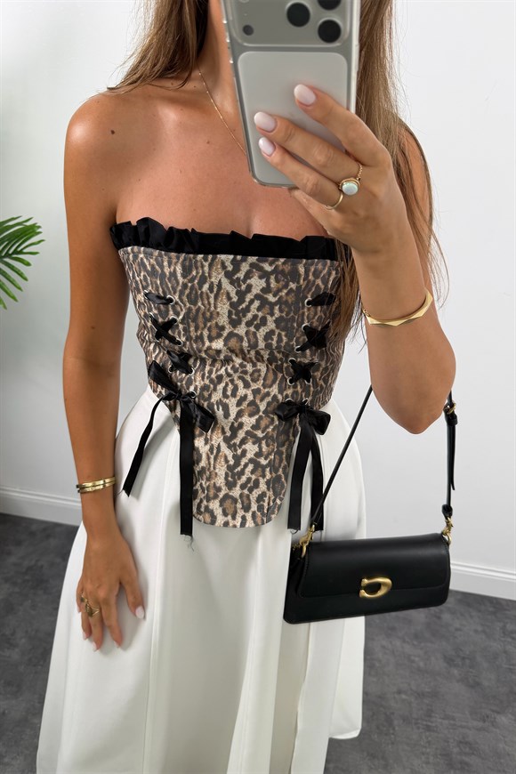 Victoria Tasarım Korse Bluz Leopar