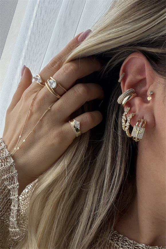 Xupıng Badem Taş Detaylı Halka Küpe